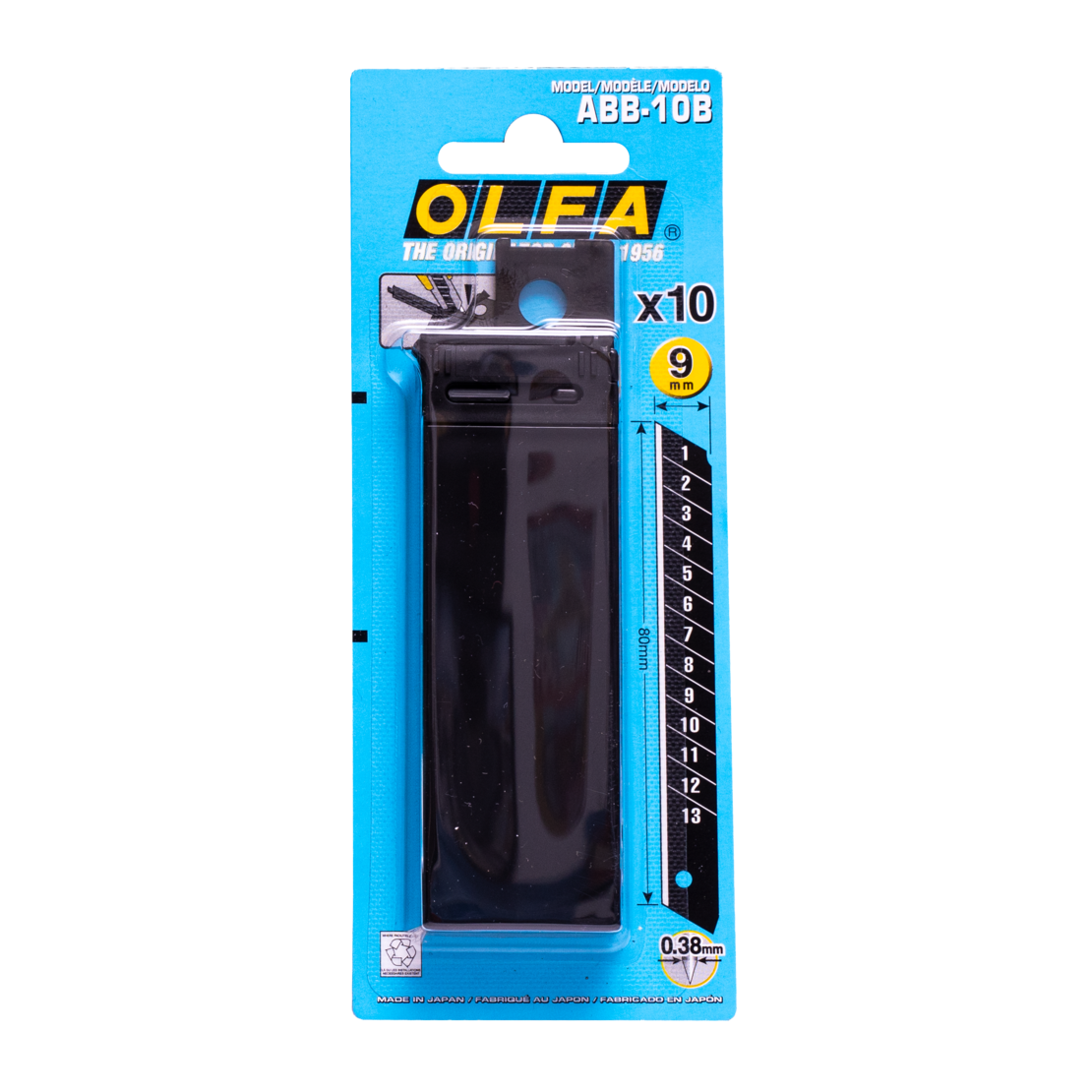 OLFA Лезвие сегментированные BLACK MAX 9х80х0,38 мм 13 сегментов 10 шт OL-ABB-10B